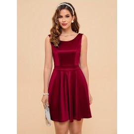 Mini Bow Back Solid Satin Fit and Flare Sleeveless Dress - Elegant Party and Banquet Outfit for Women - Perfect for Birthday, Wedding, and Engagement Occasions Mini Bow Back Solid Satin Fit and Flare Sleeveless Dress - Elegant Party and Banquet Outfit for Women - Perfect for Birthday, Wedding, and Engagement Occasions