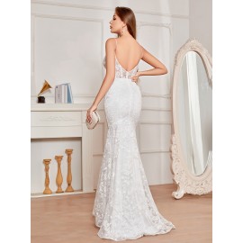 Contrast Mesh Bodycon Splicing Maxi Dress for Wedding Party, Elegant Sleeveless Mermaid Hem Dress for Women Contrast Mesh Bodycon Splicing Maxi Dress for Wedding Party, Elegant Sleeveless Mermaid Hem Dress for Women