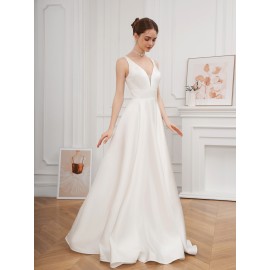 Elegant V-Neck Sleeveless A-Line Wedding Gown with Pencil Skirt and Exposed Back Elegant V-Neck Sleeveless A-Line Wedding Gown with Pencil Skirt and Exposed Back