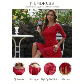 3/4 Sleeves Lace High-Low Off Shoulder Bridesmaid Dress, Cocktail Party Dress for Church Wedding Guest Formal Party 3/4 Sleeves Lace High-Low Off Shoulder Bridesmaid Dress, Cocktail Party Dress for Church Wedding Guest Formal Party