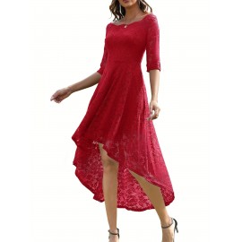 3/4 Sleeves Lace High-Low Off Shoulder Bridesmaid Dress, Cocktail Party Dress for Church Wedding Guest Formal Party 3/4 Sleeves Lace High-Low Off Shoulder Bridesmaid Dress, Cocktail Party Dress for Church Wedding Guest Formal Party