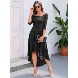 3/4 Sleeves Lace High-Low Off Shoulder Bridesmaid Dress, Cocktail Party Dress for Church Wedding Guest Formal Party 3/4 Sleeves Lace High-Low Off Shoulder Bridesmaid Dress, Cocktail Party Dress for Church Wedding Guest Formal Party