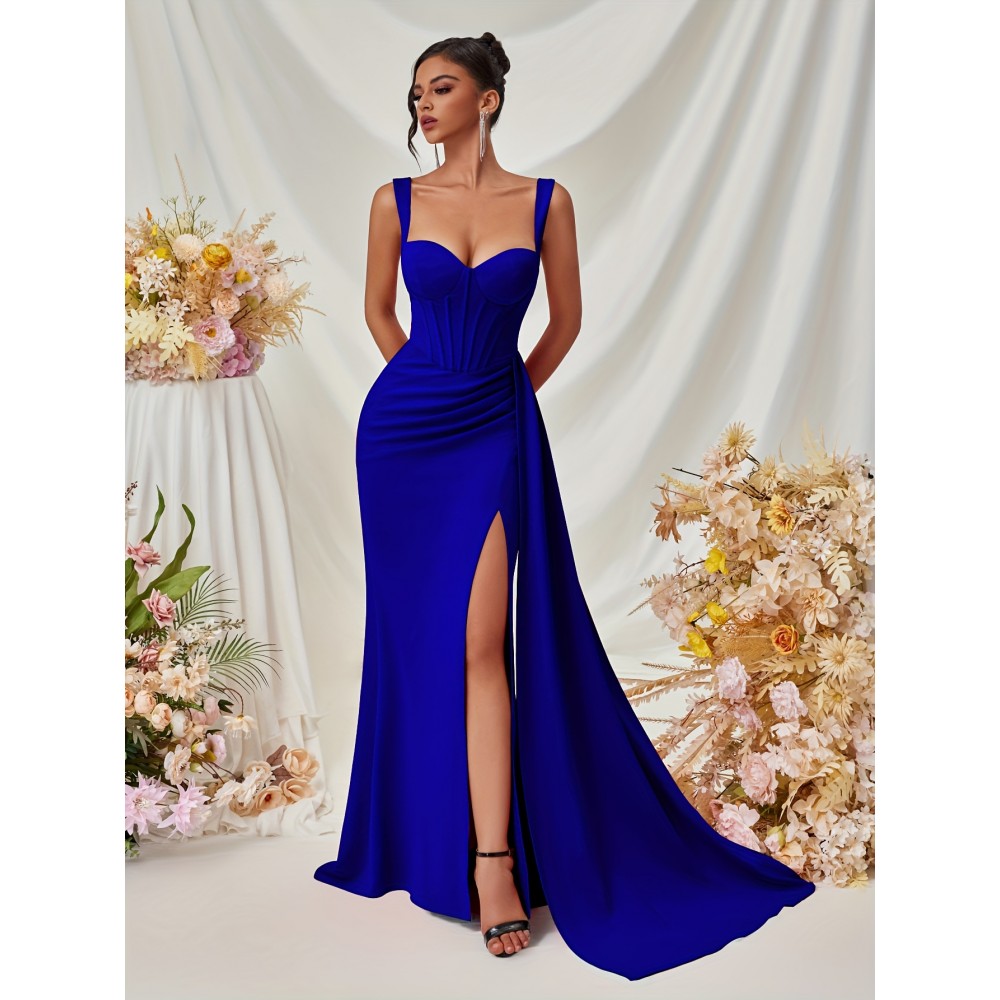 Elegant Spaghetti Strap Backless Gown with Thigh-High Slit - Perfect for Parties & Formal Events, Women's Evening Dress Elegant Spaghetti Strap Backless Gown with Thigh-High Slit - Perfect for Parties & Formal Events, Women's Evening Dress
