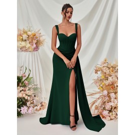 Elegant Spaghetti Strap Backless Gown with Thigh-High Slit - Perfect for Parties & Formal Events, Women's Evening Dress Elegant Spaghetti Strap Backless Gown with Thigh-High Slit - Perfect for Parties & Formal Events, Women's Evening Dress