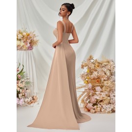Elegant Spaghetti Strap Backless Gown with Thigh-High Slit - Perfect for Parties & Formal Events, Women's Evening Dress Elegant Spaghetti Strap Backless Gown with Thigh-High Slit - Perfect for Parties & Formal Events, Women's Evening Dress