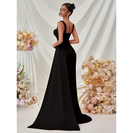 Elegant Spaghetti Strap Backless Gown with Thigh-High Slit - Perfect for Parties & Formal Events, Women's Evening Dress Elegant Spaghetti Strap Backless Gown with Thigh-High Slit - Perfect for Parties & Formal Events, Women's Evening Dress
