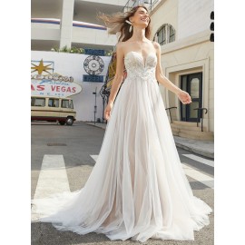 High Slit Luxury Beach Wedding Dresses, Sweetheart Lace Up Back A-Line Tulle Formal Evening Gowns with Hand Beading for Women High Slit Luxury Beach Wedding Dresses, Sweetheart Lace Up Back A-Line Tulle Formal Evening Gowns with Hand Beading for Women