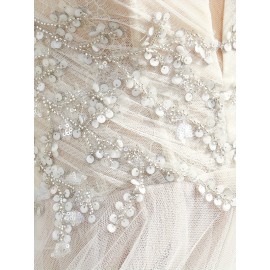 High Slit Luxury Beach Wedding Dresses, Sweetheart Lace Up Back A-Line Tulle Formal Evening Gowns with Hand Beading for Women High Slit Luxury Beach Wedding Dresses, Sweetheart Lace Up Back A-Line Tulle Formal Evening Gowns with Hand Beading for Women