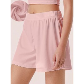 Sold Ribbed Elastic Waist Shorts, Casual Basic Shorts For Summer & Spring, Women's Clothing Sold Ribbed Elastic Waist Shorts, Casual Basic Shorts For Summer & Spring, Women's Clothing