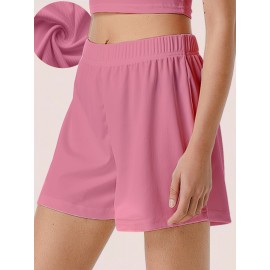 Sold Ribbed Elastic Waist Shorts, Casual Basic Shorts For Summer & Spring, Women's Clothing Sold Ribbed Elastic Waist Shorts, Casual Basic Shorts For Summer & Spring, Women's Clothing