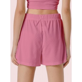 Sold Ribbed Elastic Waist Shorts, Casual Basic Shorts For Summer & Spring, Women's Clothing Sold Ribbed Elastic Waist Shorts, Casual Basic Shorts For Summer & Spring, Women's Clothing