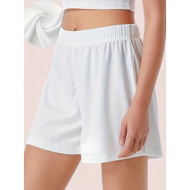 Sold Ribbed Elastic Waist Shorts, Casual Basic Shorts For Summer & Spring, Women's Clothing Sold Ribbed Elastic Waist Shorts, Casual Basic Shorts For Summer & Spring, Women's Clothing