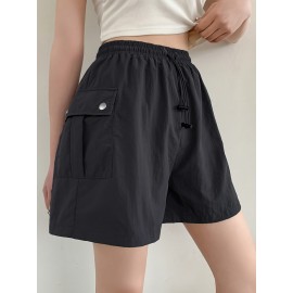 Summer Chic Drawstring Cargo Shorts - Comfortable Polyamide Fabric, Machine Washable, Solid Color, Casual Style for Women - Perfect for Outdoor Activities Summer Chic Drawstring Cargo Shorts - Comfortable Polyamide Fabric, Machine Washable, Solid Color, Casual Style for Women - Perfect for Outdoor Activities