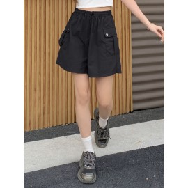 Summer Chic Drawstring Cargo Shorts - Comfortable Polyamide Fabric, Machine Washable, Solid Color, Casual Style for Women - Perfect for Outdoor Activities Summer Chic Drawstring Cargo Shorts - Comfortable Polyamide Fabric, Machine Washable, Solid Color, Casual Style for Women - Perfect for Outdoor Activities