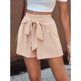 Vibrant Solid Color Bow Front Shorts - Women's Stylish Shorts for Spring & Summer - Elegant, Comfortable, and Versatile Clothing for Warm Weather Vibrant Solid Color Bow Front Shorts - Women's Stylish Shorts for Spring & Summer - Elegant, Comfortable, and Versatile Clothing for Warm Weather