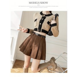 Chic Women's High-Waist Pleated Corduroy Shorts - Durable, Non-Elastic, Perfect for Casual All-Season Wear Chic Women's High-Waist Pleated Corduroy Shorts - Durable, Non-Elastic, Perfect for Casual All-Season Wear