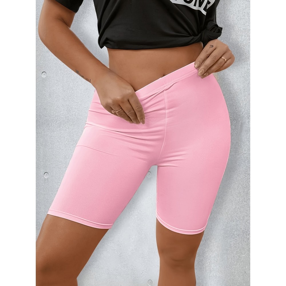 Solid Color Skinny Stretchy Shorts, Casual High Waist Shorts For Spring & Summer, Women's Clothing Solid Color Skinny Stretchy Shorts, Casual High Waist Shorts For Spring & Summer, Women's Clothing