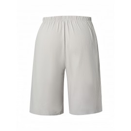 1pc Women'S Casual Polyester Shorts, Solid Color, All-Season, Woven Fabric, with Fake Drawstring Detail