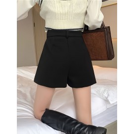 Elegant High-Waist Fleece Shorts for Women - Slimming A-Line Fit, Perfect for Fall & Winter with Pockets Elegant High-Waist Fleece Shorts for Women - Slimming A-Line Fit, Perfect for Fall & Winter with Pockets