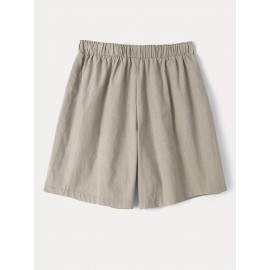 Women's Casual Cotton Shorts with Elastic Waistband and Decorative Buttons - Loose Fit, Solid Color, Machine Washable Women's Casual Cotton Shorts with Elastic Waistband and Decorative Buttons - Loose Fit, Solid Color, Machine Washable