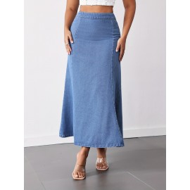 Women'S High-Waist Mermaid Denim Skirt, Casual Style, Non-Stretch Cotton Blend, Solid Color, with Zipper Detail, for Spring/Summer/Fall - Woven Fish Tail Skirt Women'S High-Waist Mermaid Denim Skirt, Casual Style, Non-Stretch Cotton Blend, Solid Color, with Zipper Detail, for Spring/Summer/Fall - Woven Fish Tail Skirt
