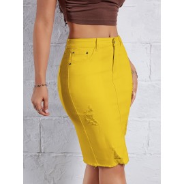 Hot Ripped High Waisted Bodycon Midi Denim Skirt, Women's Denim Jeans & Clothing Hot Ripped High Waisted Bodycon Midi Denim Skirt, Women's Denim Jeans & Clothing