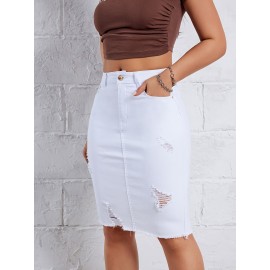 Hot Ripped High Waisted Bodycon Midi Denim Skirt, Women's Denim Jeans & Clothing Hot Ripped High Waisted Bodycon Midi Denim Skirt, Women's Denim Jeans & Clothing