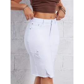 Hot Ripped High Waisted Bodycon Midi Denim Skirt, Women's Denim Jeans & Clothing Hot Ripped High Waisted Bodycon Midi Denim Skirt, Women's Denim Jeans & Clothing