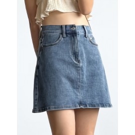 Mini Denim Skirt with Slash Pockets - Women's Denim Skirts for Casual Wear, Versatile, Basic, Washed Blue, Pocket Details, Easy to Style - Perfect for Daily Life, Outdoor Activities, and Travel Mini Denim Skirt with Slash Pockets - Women's Denim Skirts for Casual Wear, Versatile, Basic, Washed Blue, Pocket Details, Easy to Style - Perfect for Daily Life, Outdoor Activities, and Travel