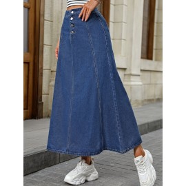 Plain Washed Blue Button Fly Casual Style A-line Maxi Denim Skirt, Women's Denim Jeans & Clothing Plain Washed Blue Button Fly Casual Style A-line Maxi Denim Skirt, Women's Denim Jeans & Clothing