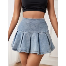 Pleated Denim Skirt - Elegant Pleats, High-Rise Design, Mini Length, Premium Denim, Light Washed Blue - Designed for Women, Part of Denim Jeans & Clothing Collection Pleated Denim Skirt - Elegant Pleats, High-Rise Design, Mini Length, Premium Denim, Light Washed Blue - Designed for Women, Part of Denim Jeans & Clothing Collection