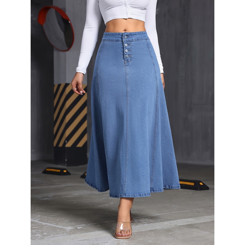 Comfy Stretchy Maxi Denim Skirt - Soft Washed Blue, Single-Breasted, Flattering Fit, Women's Denim Jeans & Clothing, Perfect for Casual Daily Wear, Versatile and Chic Comfy Stretchy Maxi Denim Skirt - Soft Washed Blue, Single-Breasted, Flattering Fit, Women's Denim Jeans & Clothing, Perfect for Casual Daily Wear, Versatile and Chic