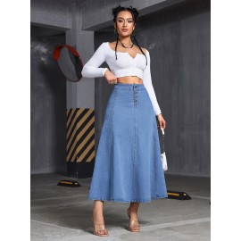 Comfy Stretchy Maxi Denim Skirt - Soft Washed Blue, Single-Breasted, Flattering Fit, Women's Denim Jeans & Clothing, Perfect for Casual Daily Wear, Versatile and Chic Comfy Stretchy Maxi Denim Skirt - Soft Washed Blue, Single-Breasted, Flattering Fit, Women's Denim Jeans & Clothing, Perfect for Casual Daily Wear, Versatile and Chic