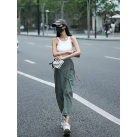 Women'S Elegant Denim Wrap Skirt - High Waist Lace-Up Slit Midi Skirt, Cotton Blend, Geometric Pattern, Woven Fabric, Non-Stretch for Spring/Summer/Fall Women'S Elegant Denim Wrap Skirt - High Waist Lace-Up Slit Midi Skirt, Cotton Blend, Geometric Pattern, Woven Fabric, Non-Stretch for Spring/Summer/Fall