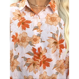 Floral Print Button Up Shirt, Vacation Lapel Neck Long Sleeve Loose Shirt, Women's Clothing Floral Print Button Up Shirt, Vacation Lapel Neck Long Sleeve Loose Shirt, Women's Clothing