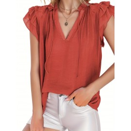 Women's Casual V Neck Tops Drawstring Short Sleeve T Shirt Blouses Women's Casual V Neck Tops Drawstring Short Sleeve T Shirt Blouses