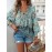 Floral Print V Neck Blouse, Casual Drawstring Long Sleeve Blouse For Spring & Fall, Women's Clothing
