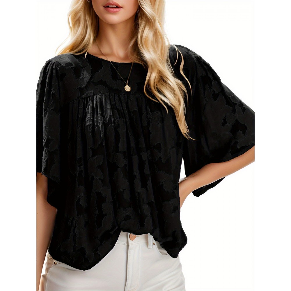 Womens 3/4 Bell Sleeve Blouse Summer Crewneck Lace Tops Floral Shirts Womens 3/4 Bell Sleeve Blouse Summer Crewneck Lace Tops Floral Shirts