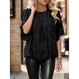 Womens 3/4 Bell Sleeve Blouse Summer Crewneck Lace Tops Floral Shirts Womens 3/4 Bell Sleeve Blouse Summer Crewneck Lace Tops Floral Shirts