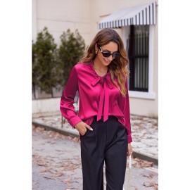 Women's Satin Silk Long Sleeve Blouse with Bow Tie Neck Office Work Wear Elegant Tops Women's Satin Silk Long Sleeve Blouse with Bow Tie Neck Office Work Wear Elegant Tops
