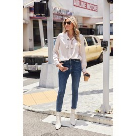 Women's Satin Silk Long Sleeve Blouse with Bow Tie Neck Office Work Wear Elegant Tops Women's Satin Silk Long Sleeve Blouse with Bow Tie Neck Office Work Wear Elegant Tops