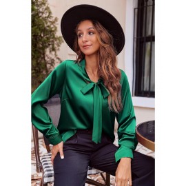 Women's Satin Silk Long Sleeve Blouse with Bow Tie Neck Office Work Wear Elegant Tops Women's Satin Silk Long Sleeve Blouse with Bow Tie Neck Office Work Wear Elegant Tops