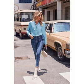 Women's Satin Silk Long Sleeve Blouse with Bow Tie Neck Office Work Wear Elegant Tops Women's Satin Silk Long Sleeve Blouse with Bow Tie Neck Office Work Wear Elegant Tops