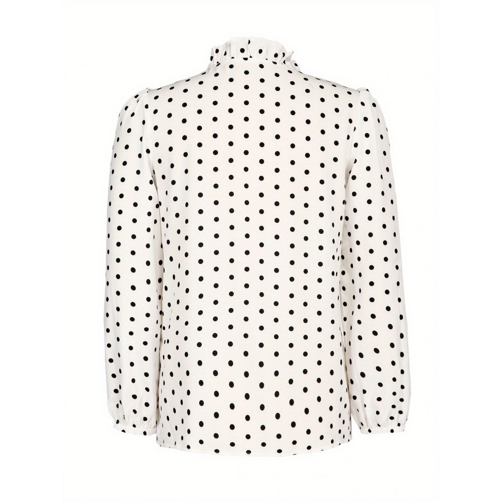Tooluck Women's V-Neck Ruffle Polka Dot Print Lantern Sleeve Shirt Tooluck Women's V-Neck Ruffle Polka Dot Print Lantern Sleeve Shirt