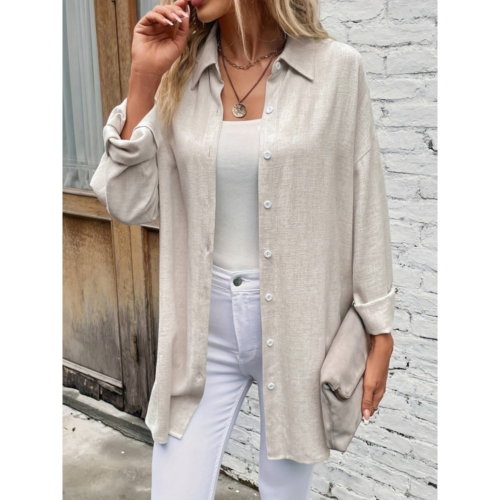 Solid Lapel Neck Button Down Blouse, Elegant Long Sleeve Spring & Fall Blouse For Business Or Leisure, Women's Clothing Solid Lapel Neck Button Down Blouse, Elegant Long Sleeve Spring & Fall Blouse For Business Or Leisure, Women's Clothing